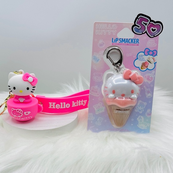 Lip Smacker Hello Kitty Lip Balm with Pink Hello Kitty Key Chain Bundle - Picture 1 of 6